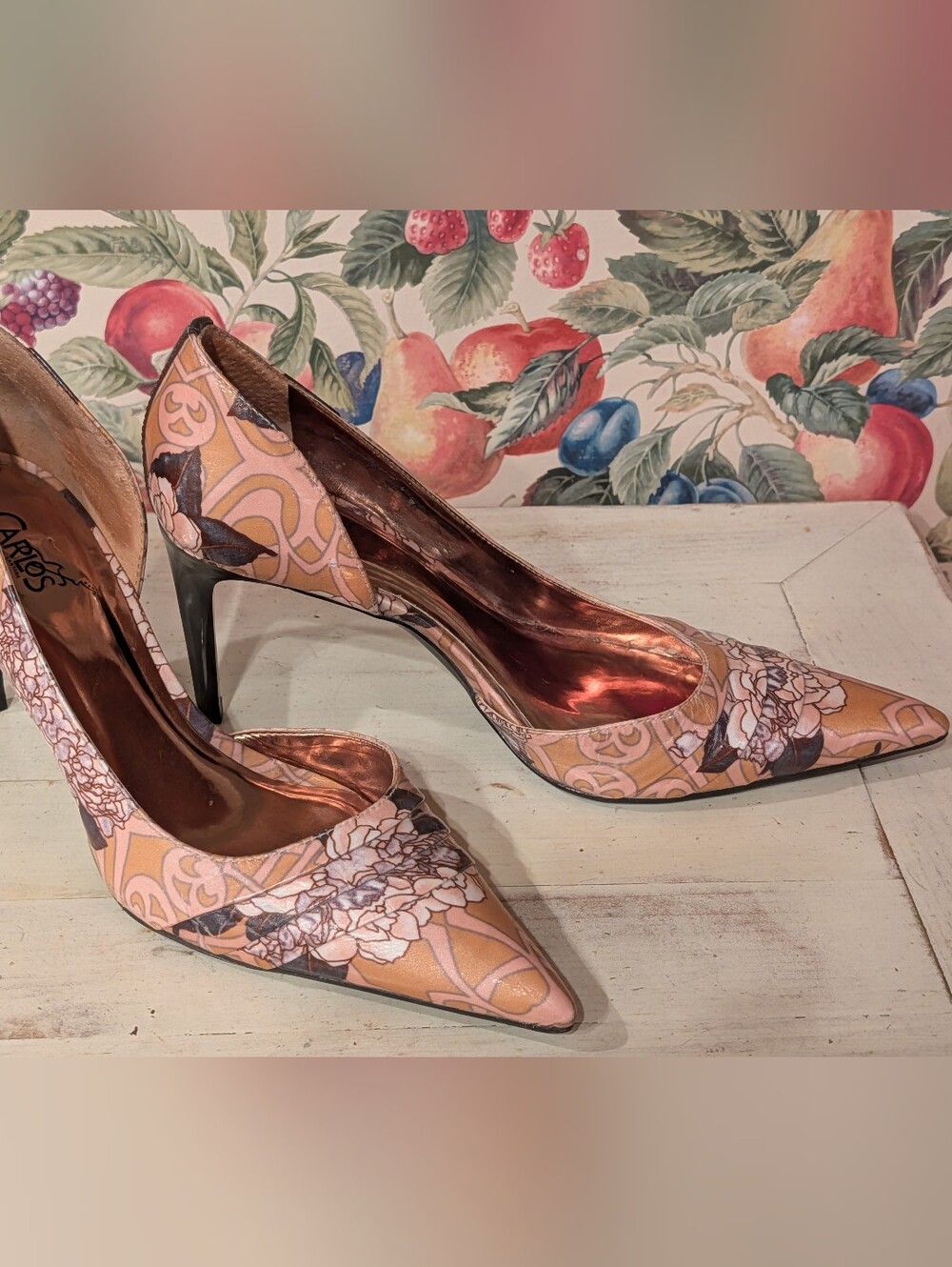 Carlos by Carlos Santana Elite Pointed Heel Stiletto Shoes Floral Print Sz 7.5 M